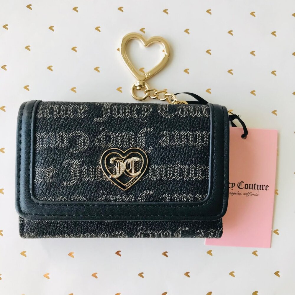 Juicy Couture Black Taupe Flawless Double Sided Trifold Wallet w Coin Zip